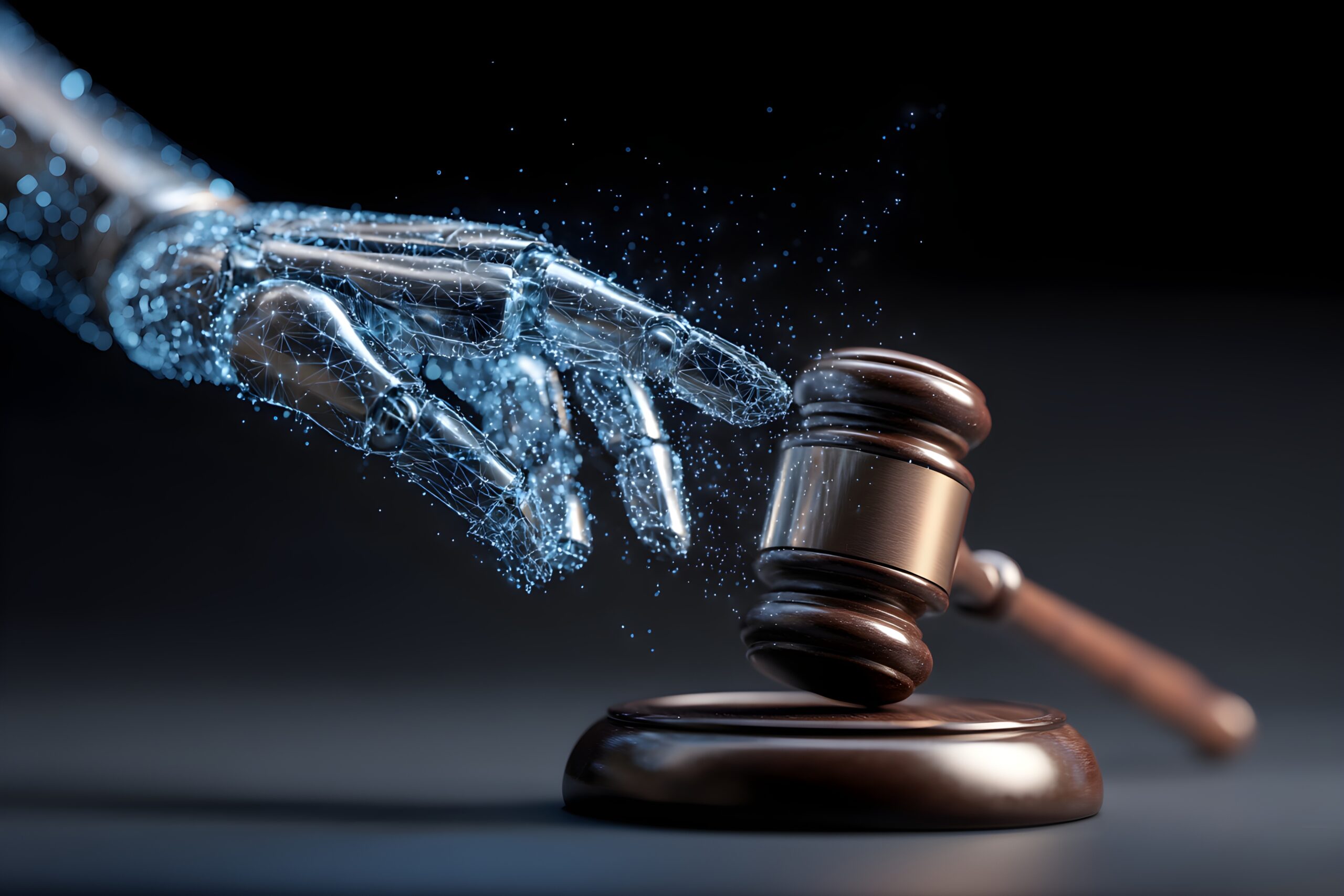 AI image of hand reaching out and touching physical gavel