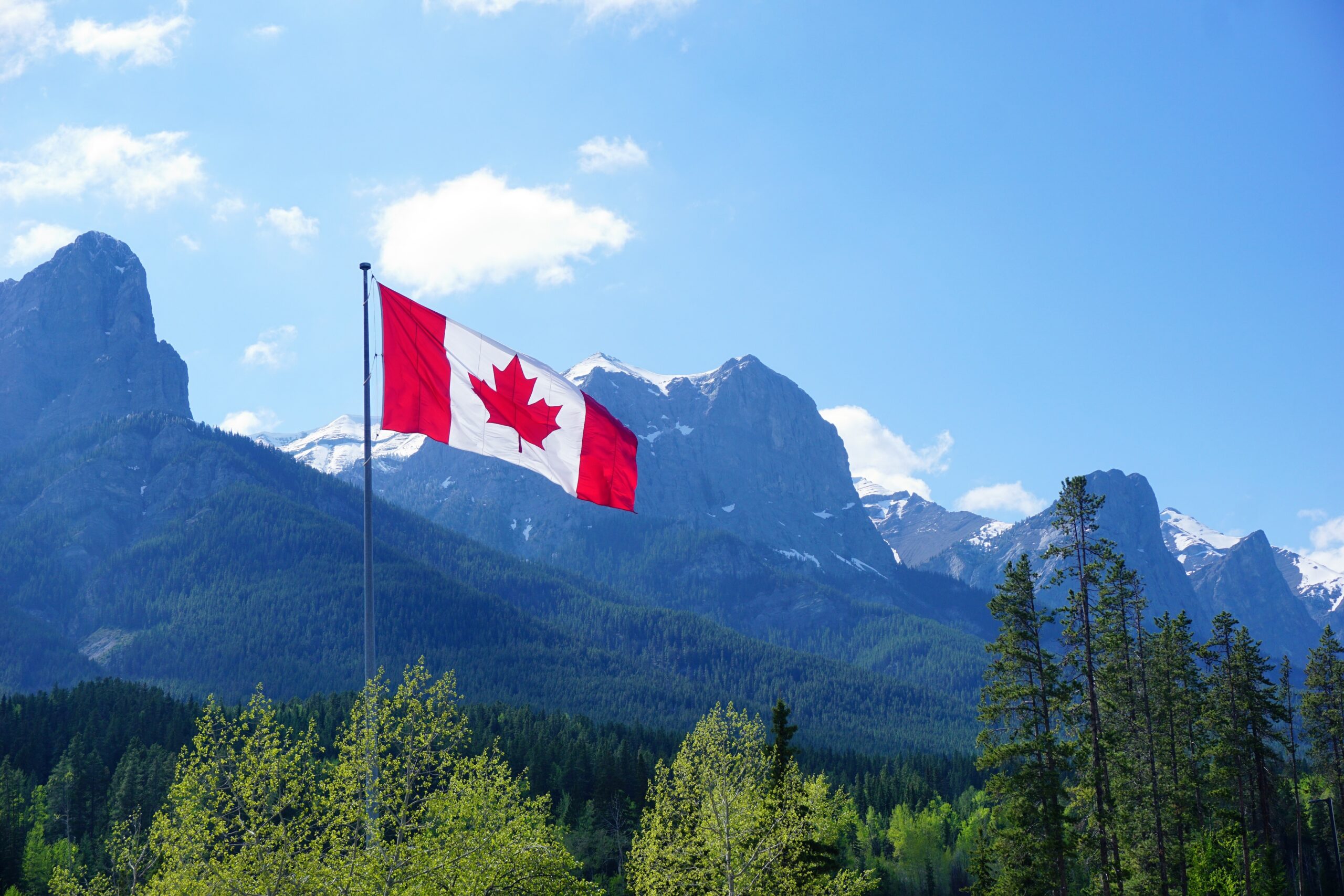 Mountains with Canadian flag