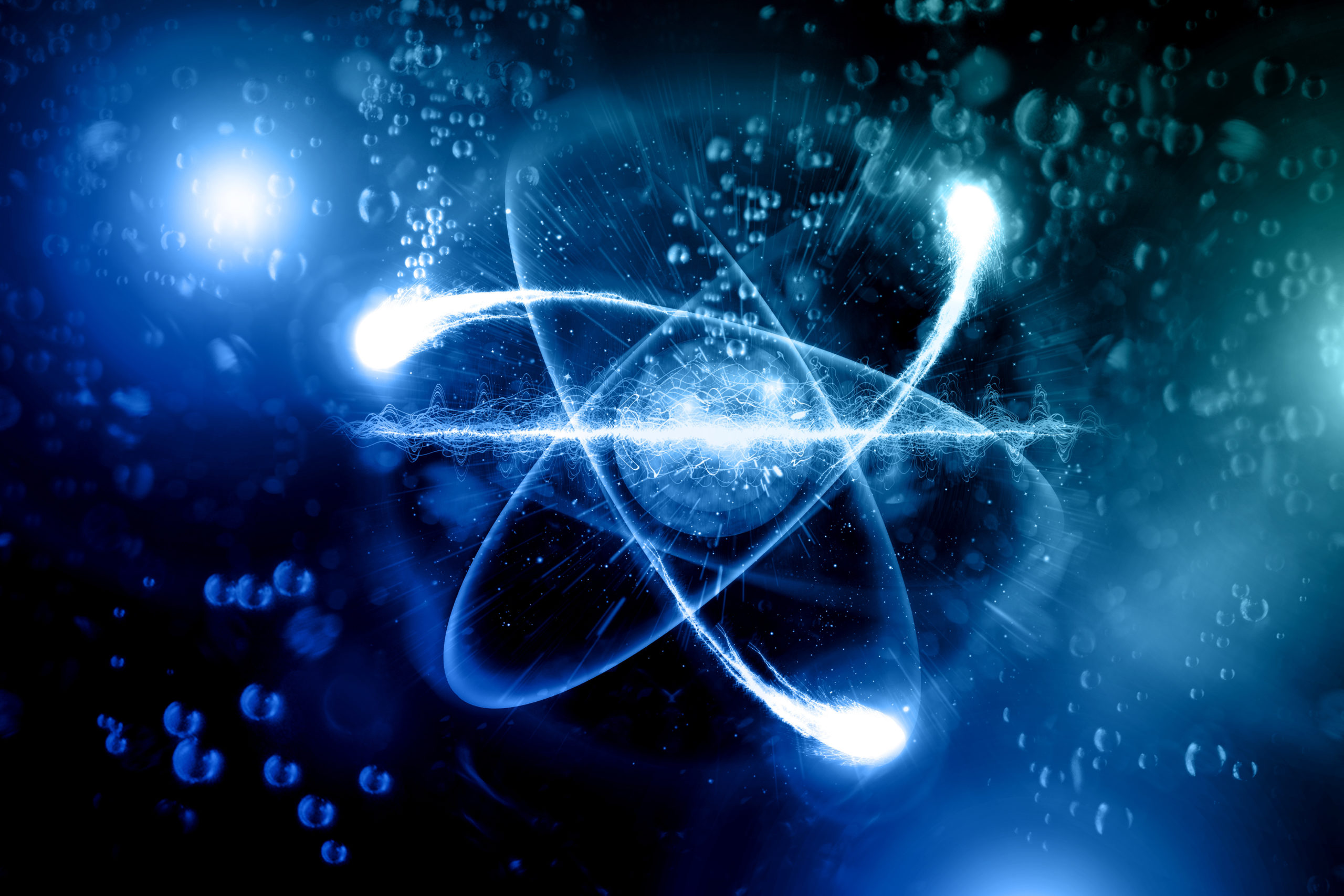 Close up of atomic particle background science 3D illustration