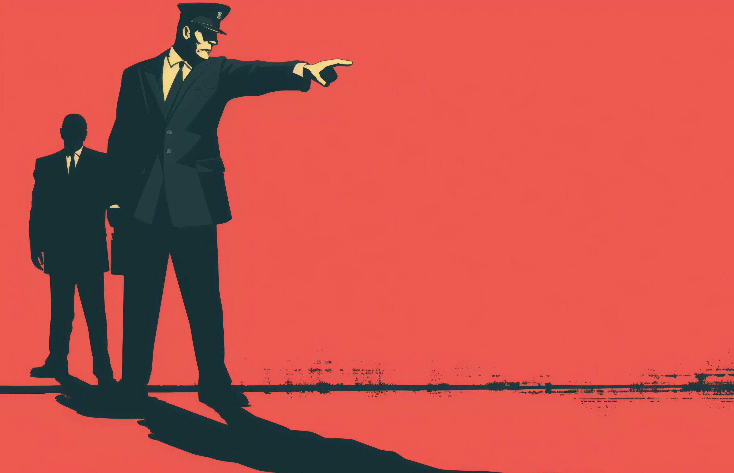 Graphic of man pointing in power stance - red background