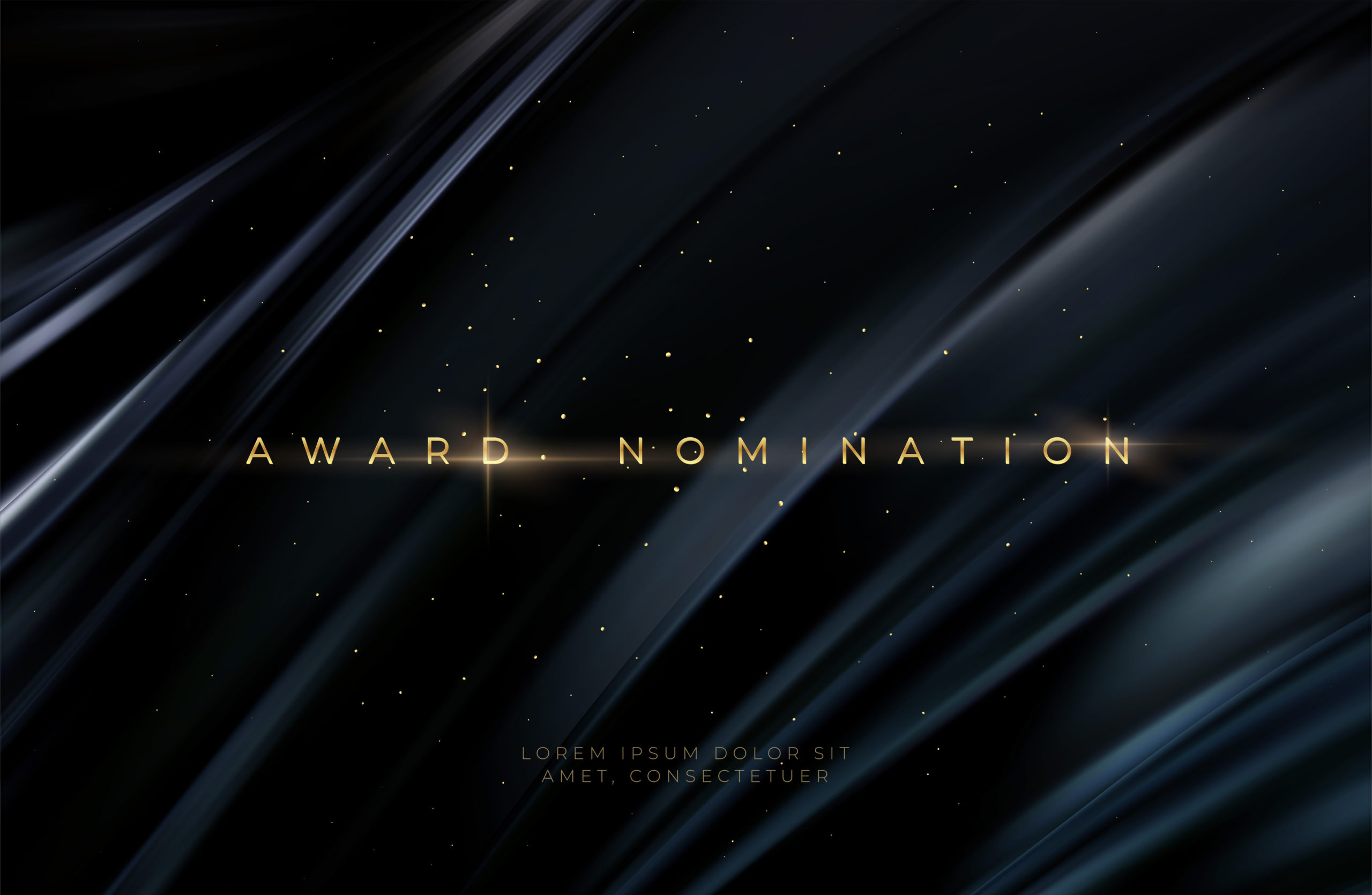 Black background with golden glitter - "Award nomination" in gold letters