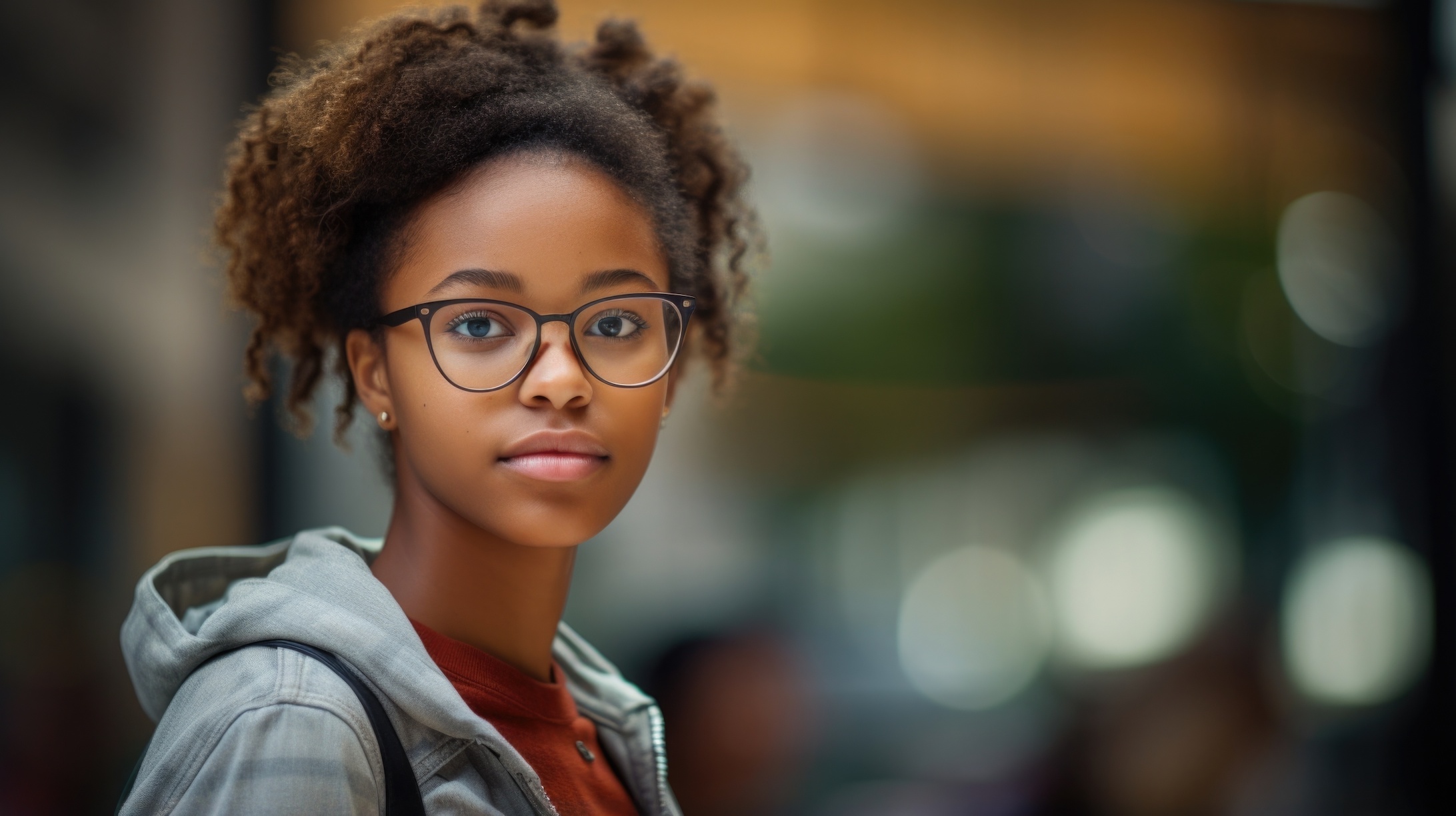 Black young woman with glasses looking interested