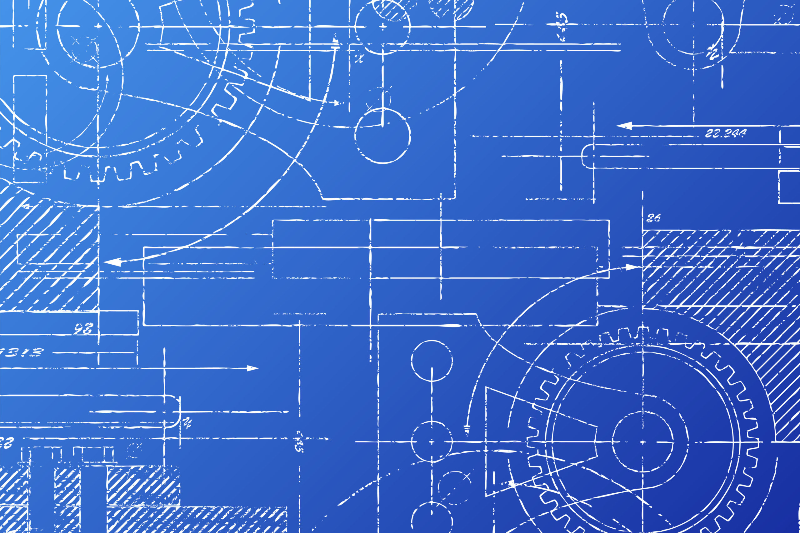 Grungy technical blueprint illustration on blue background
