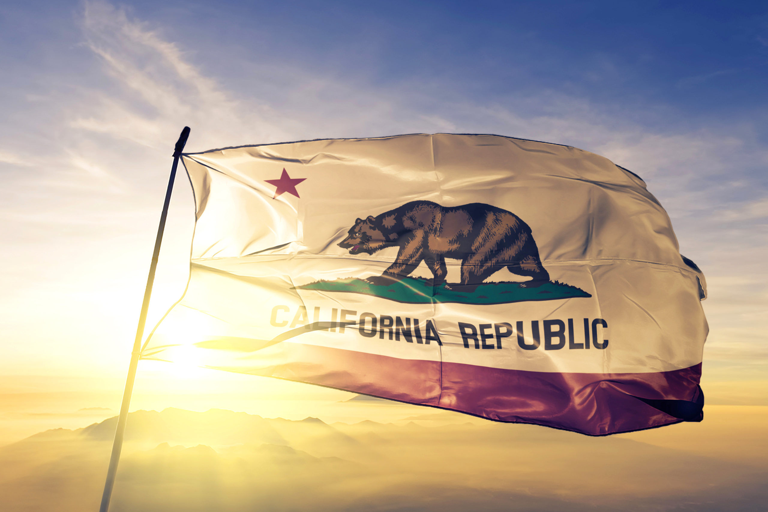California flag and sunrise