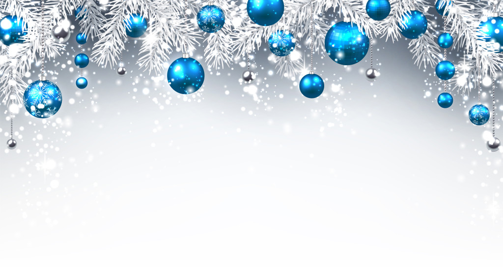 Christmas background with blue balls. Vector paper illustration.