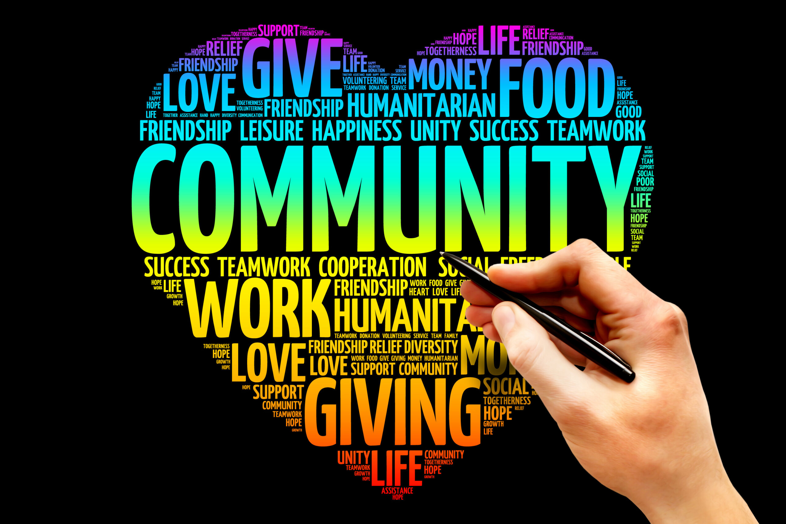 Community word cloud in shape of heart