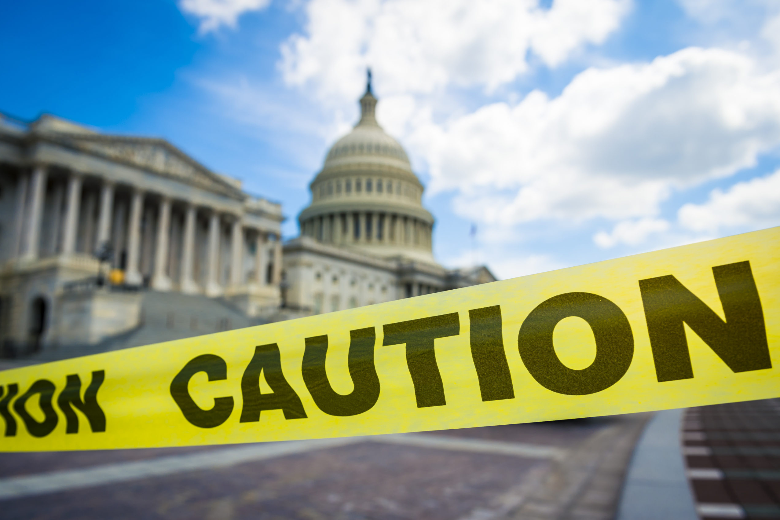 Caution tape condoning off the Capitol Building in Washington DC, USA