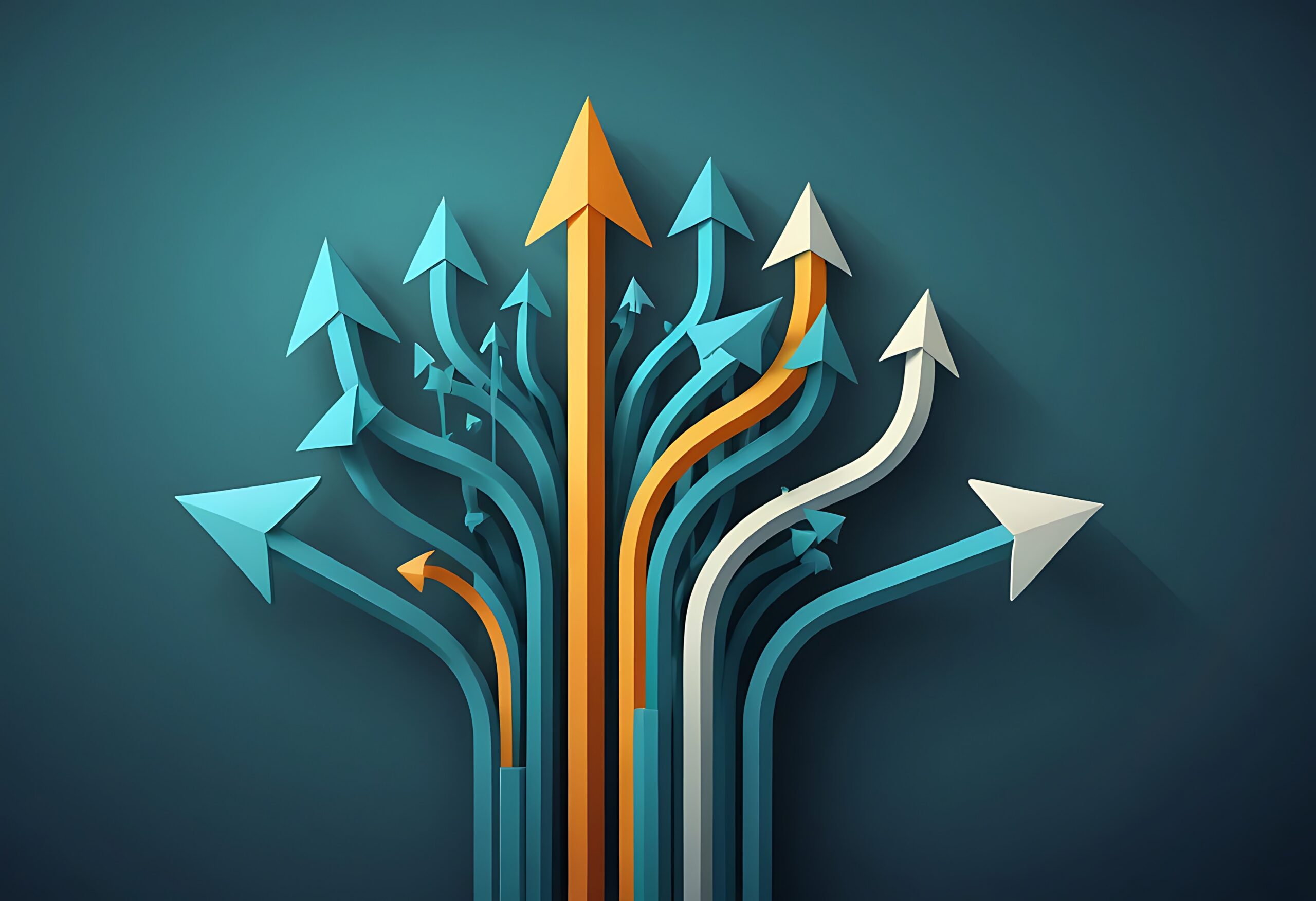 Colorful arrows pointing upwards in different directions