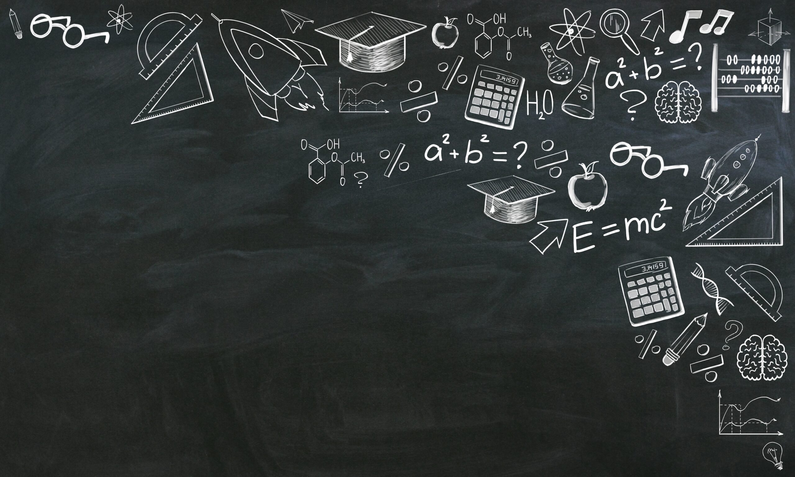 Contemporary educational sketch on chalkboard wall background.