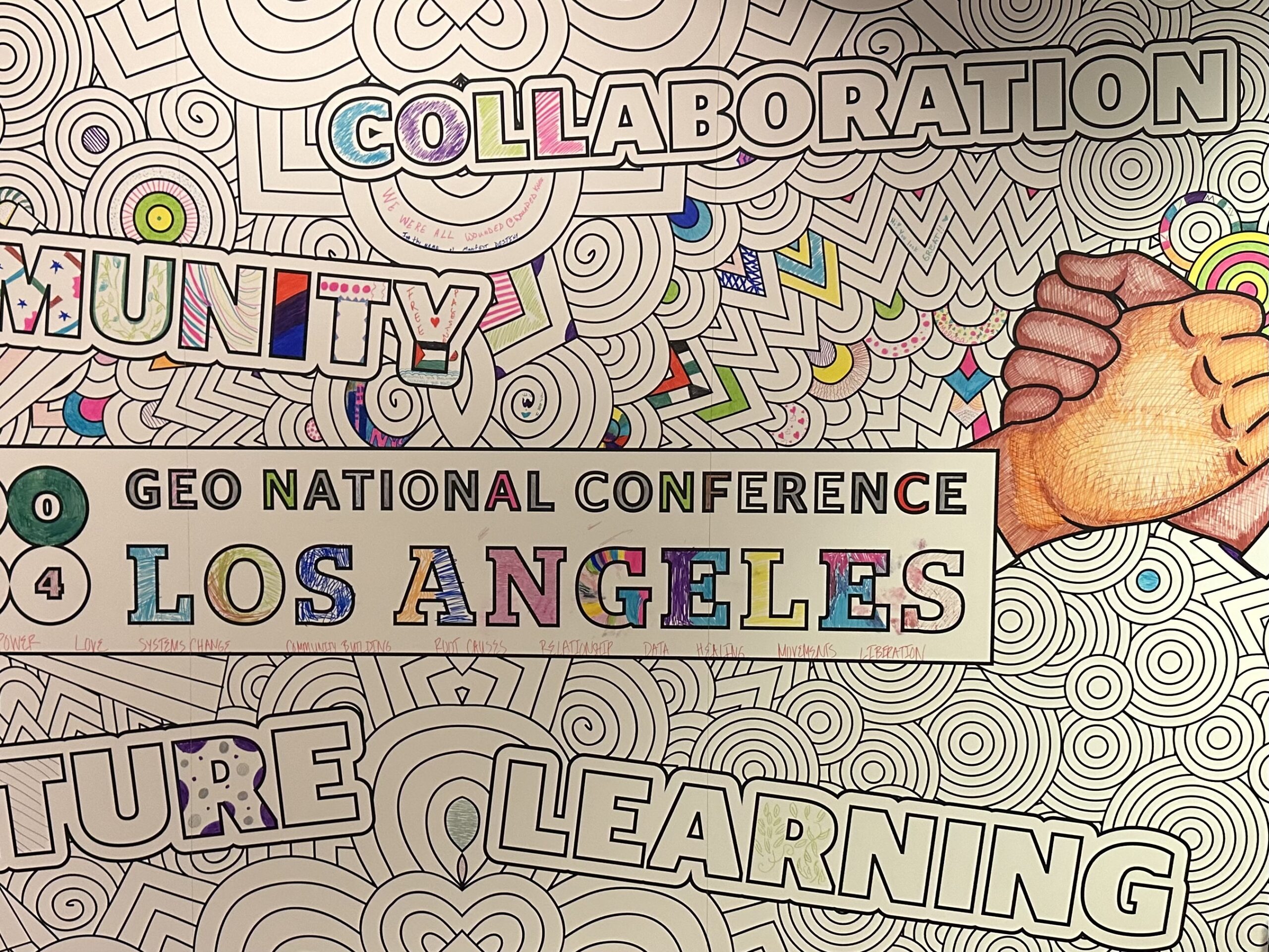 Art work with GEO National Conference Los Angeles at the center - partly colored by attendees