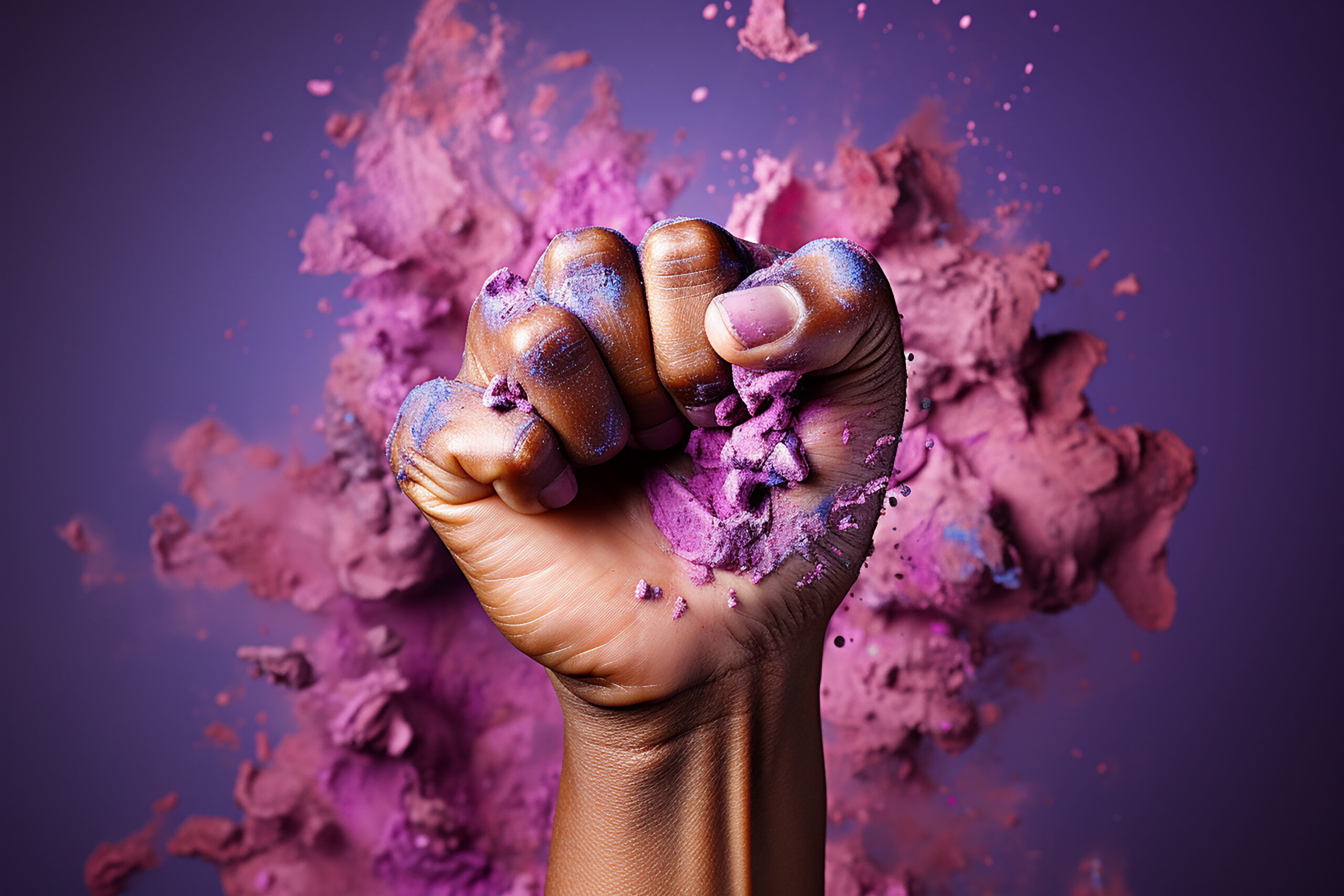 Woman's Fist on purple background