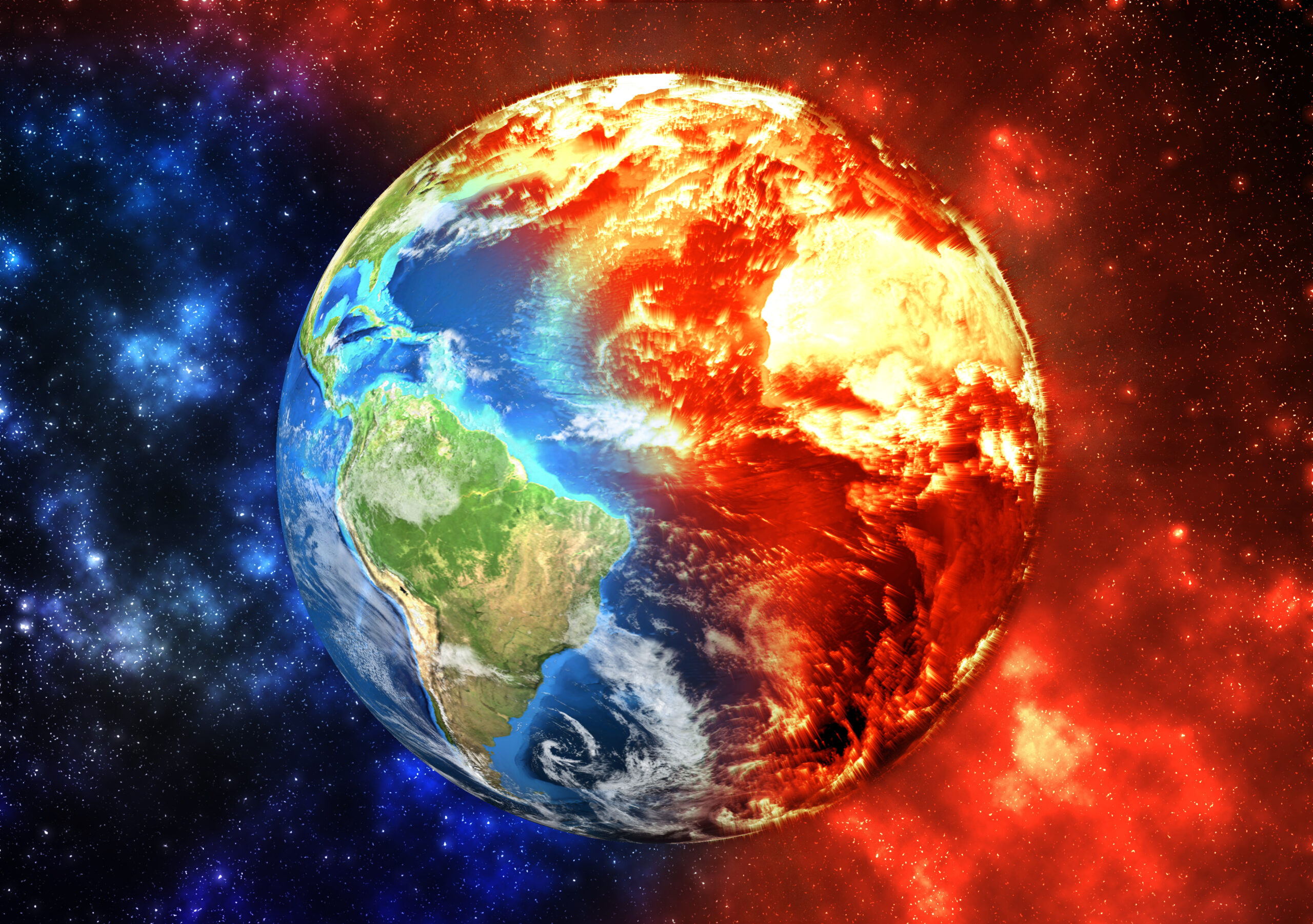 Earth with half of globe burning (global warming concept)