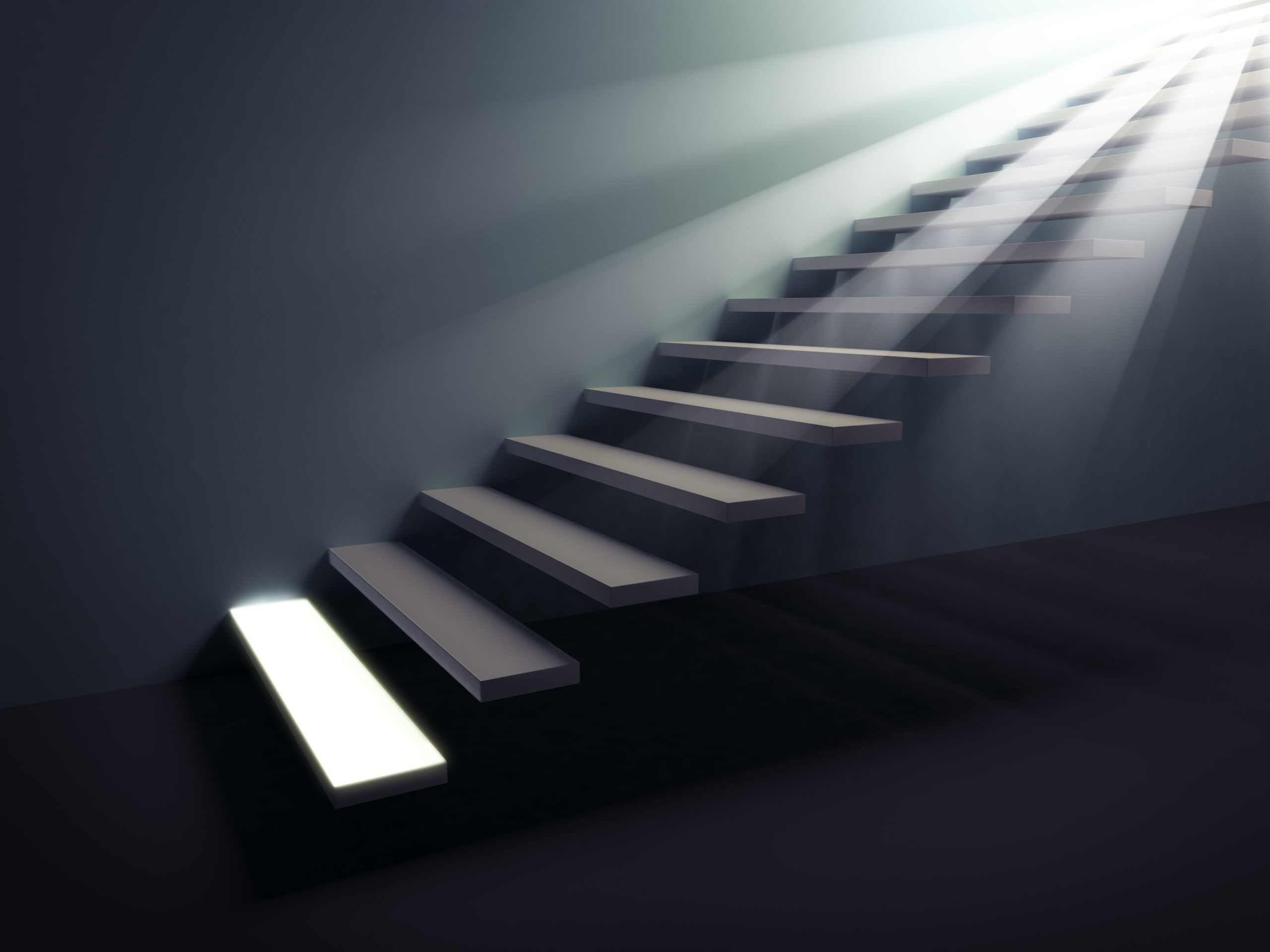Stairway to the light. First step lit.