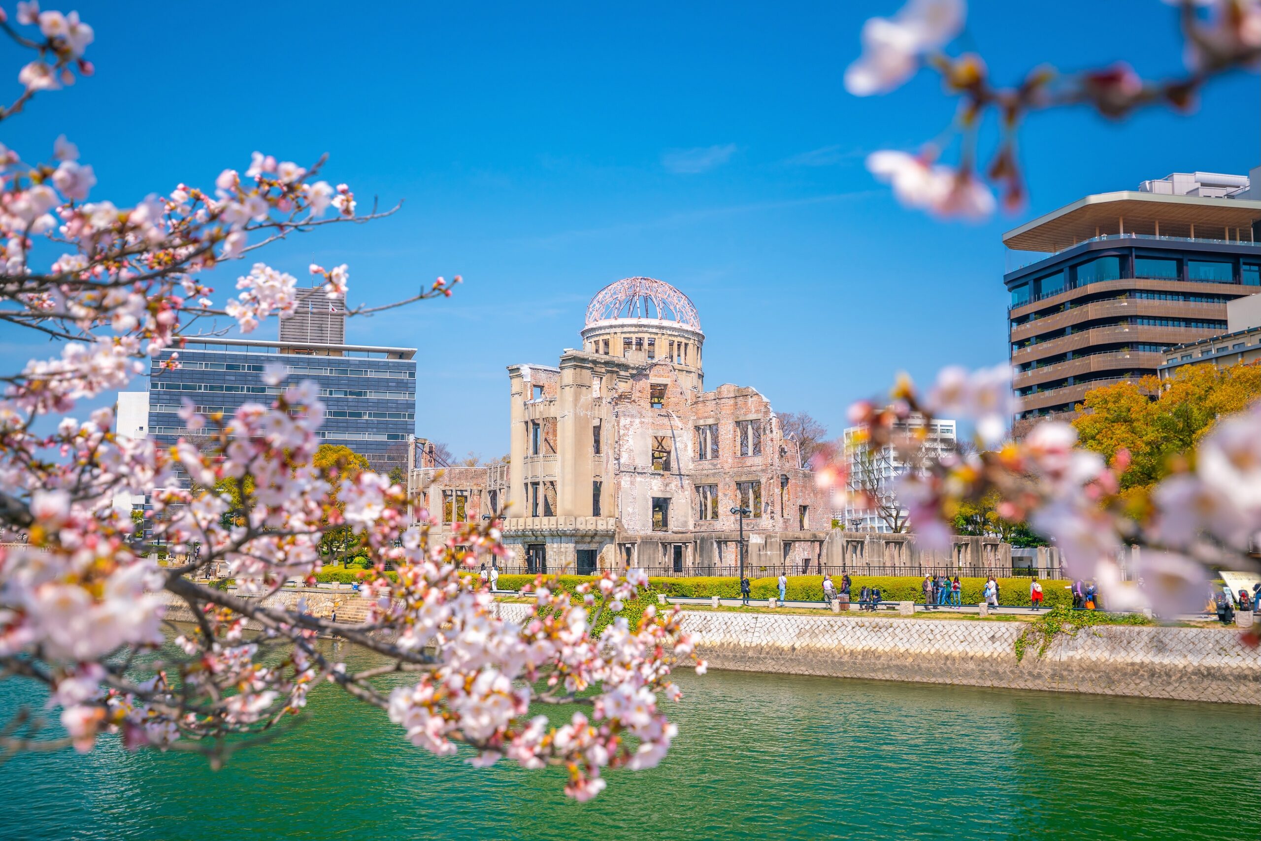 Atomic Bomb Dome with Cherry Blossoms in Hiroshima