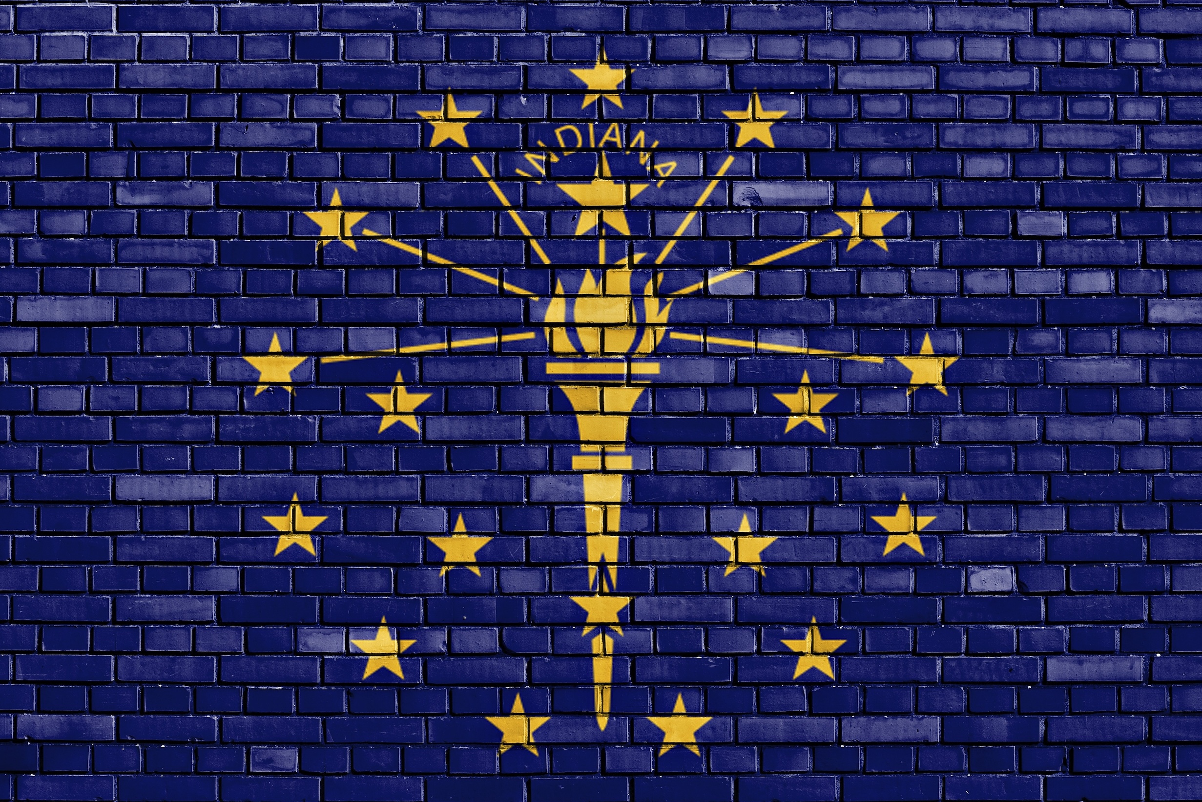 Flag of Indiana painted on brick wall