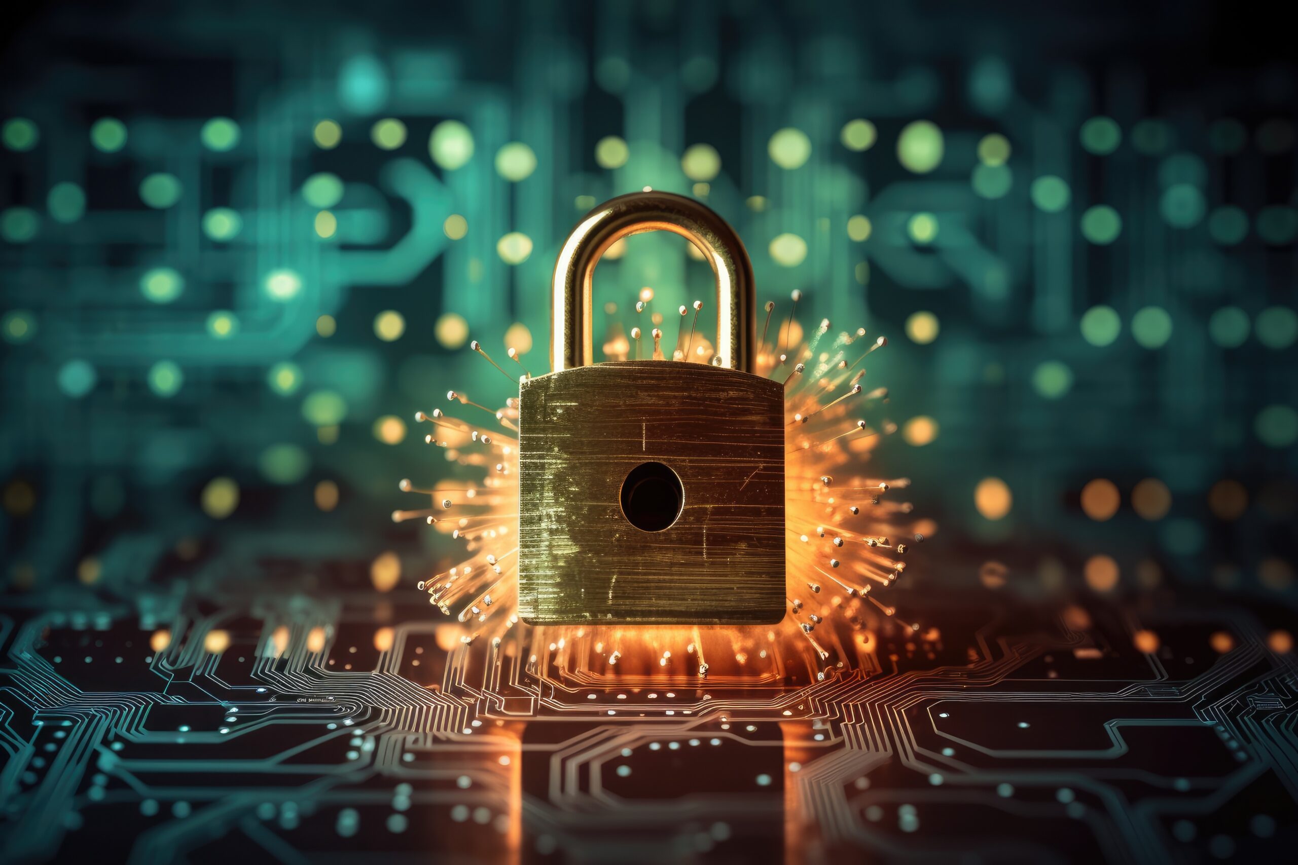 AI - Padlock with data network background