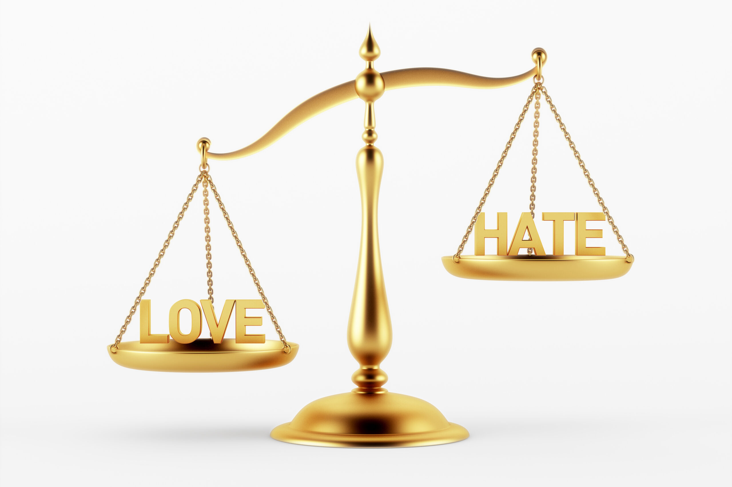 "Love" and "Hate" on a scale showing Love outweighing Hate