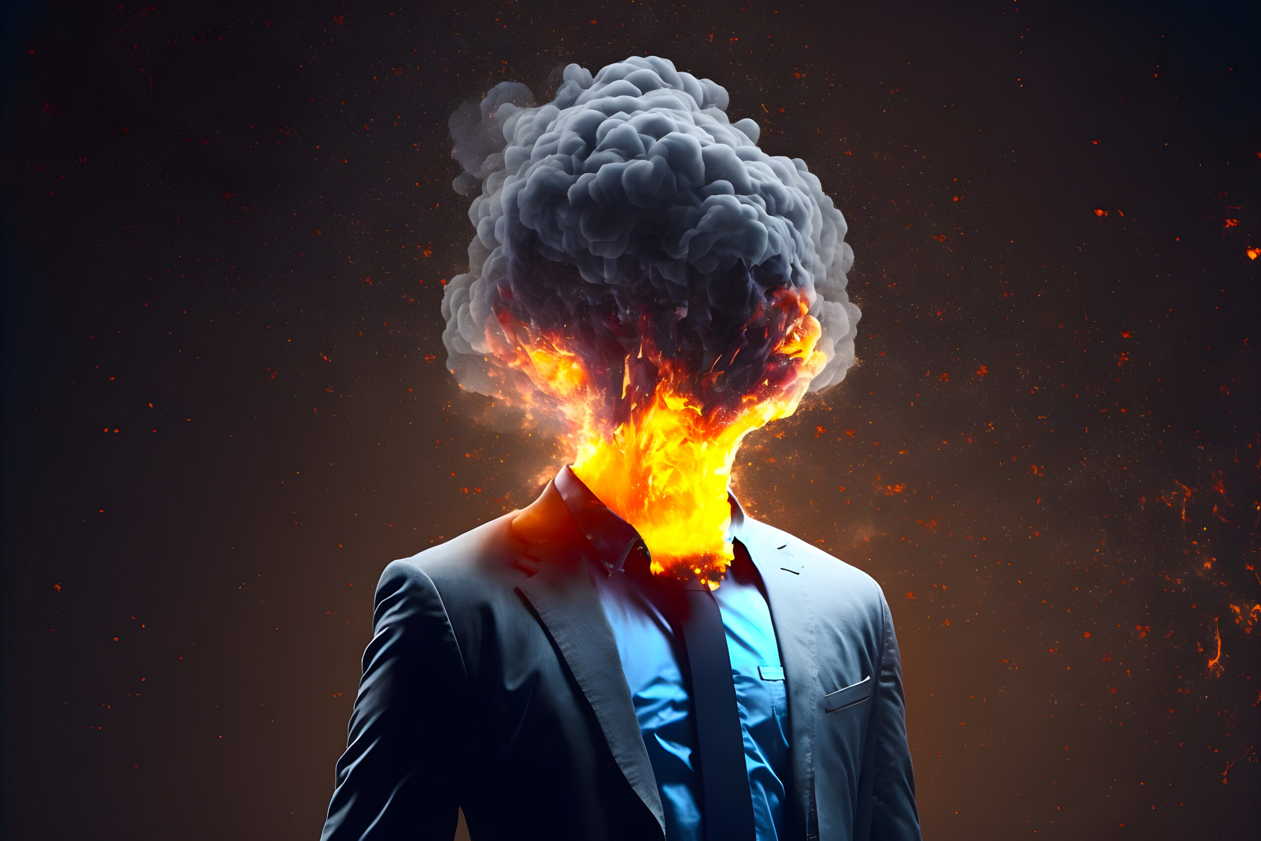 Man in a business suit with a blown head. Gen AI