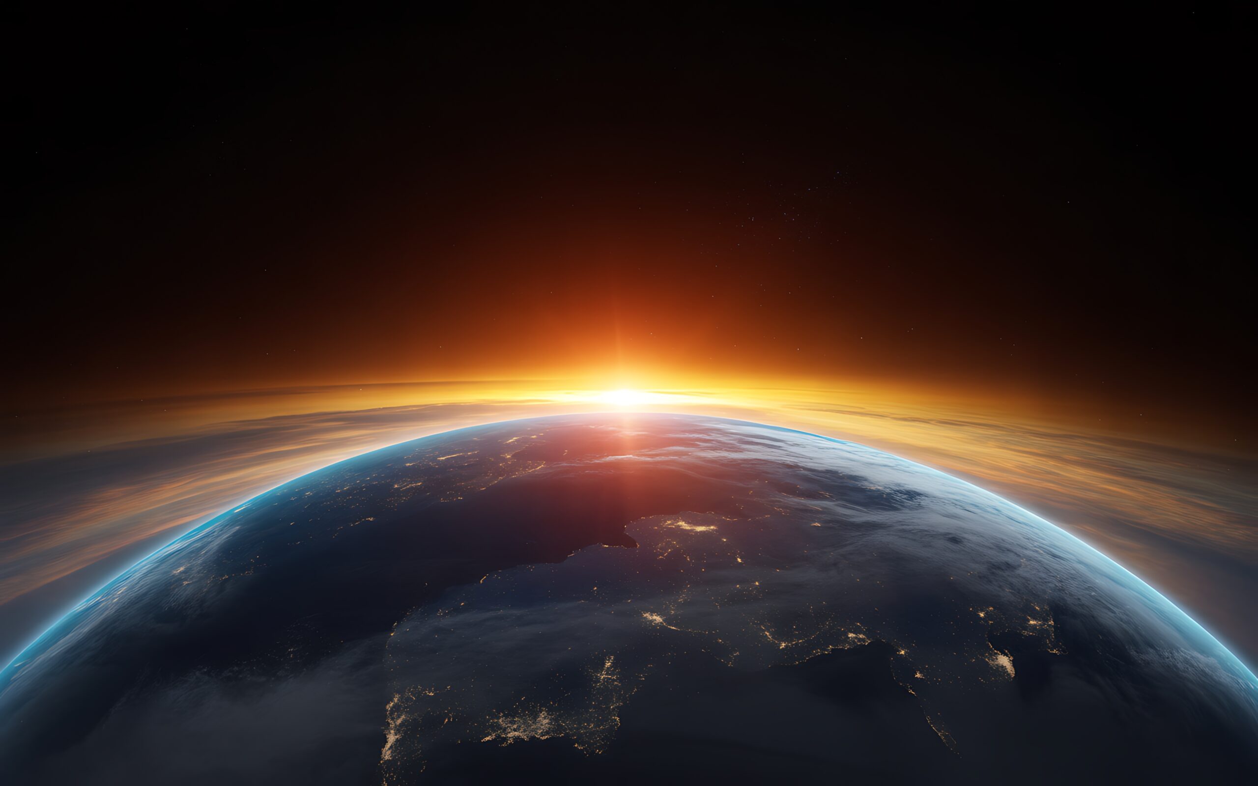 AI generated view of a section of Earth from space with the start of sunrise