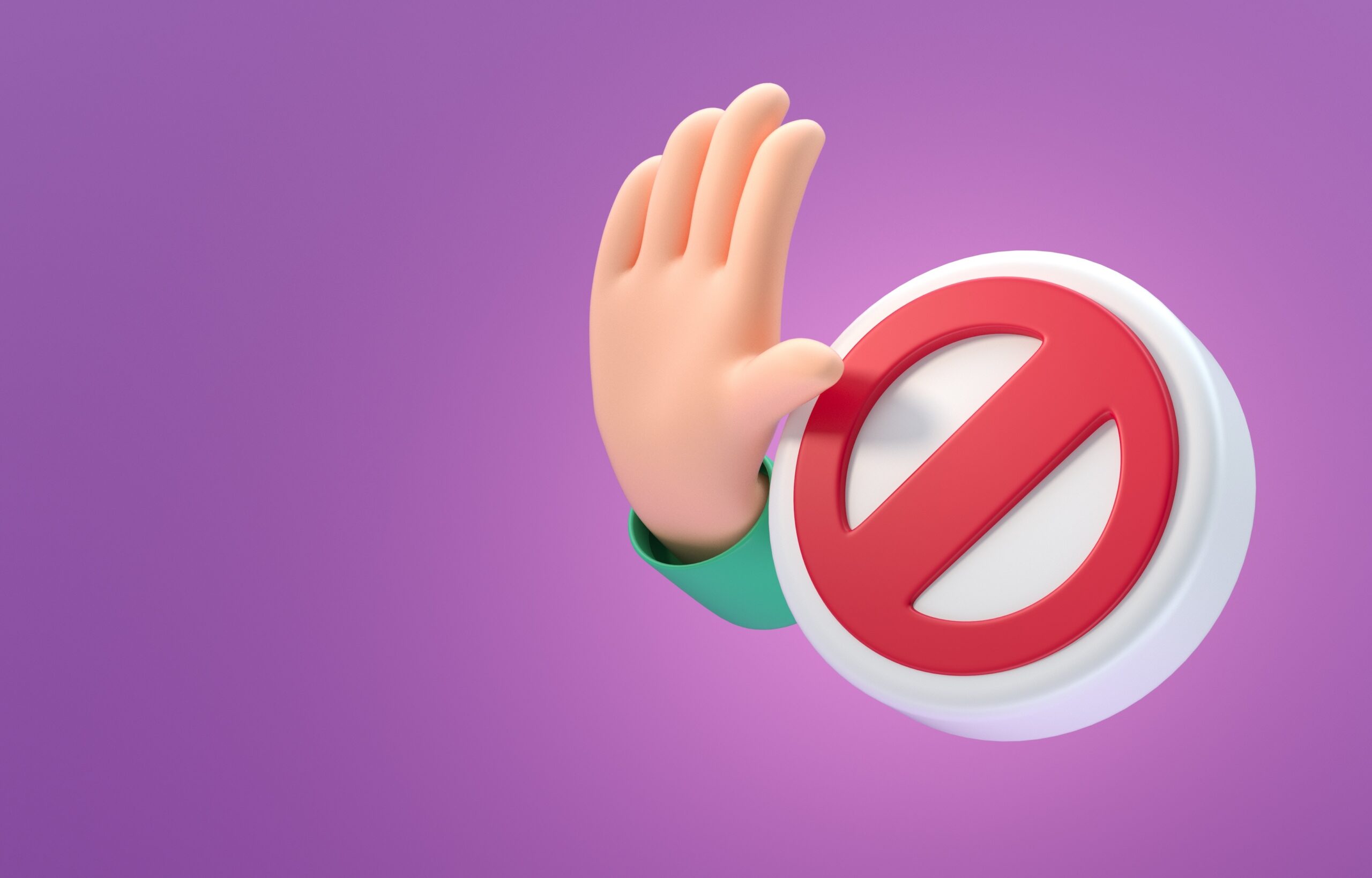 3D cartoon image of hand "stop" signal and prohibited sign