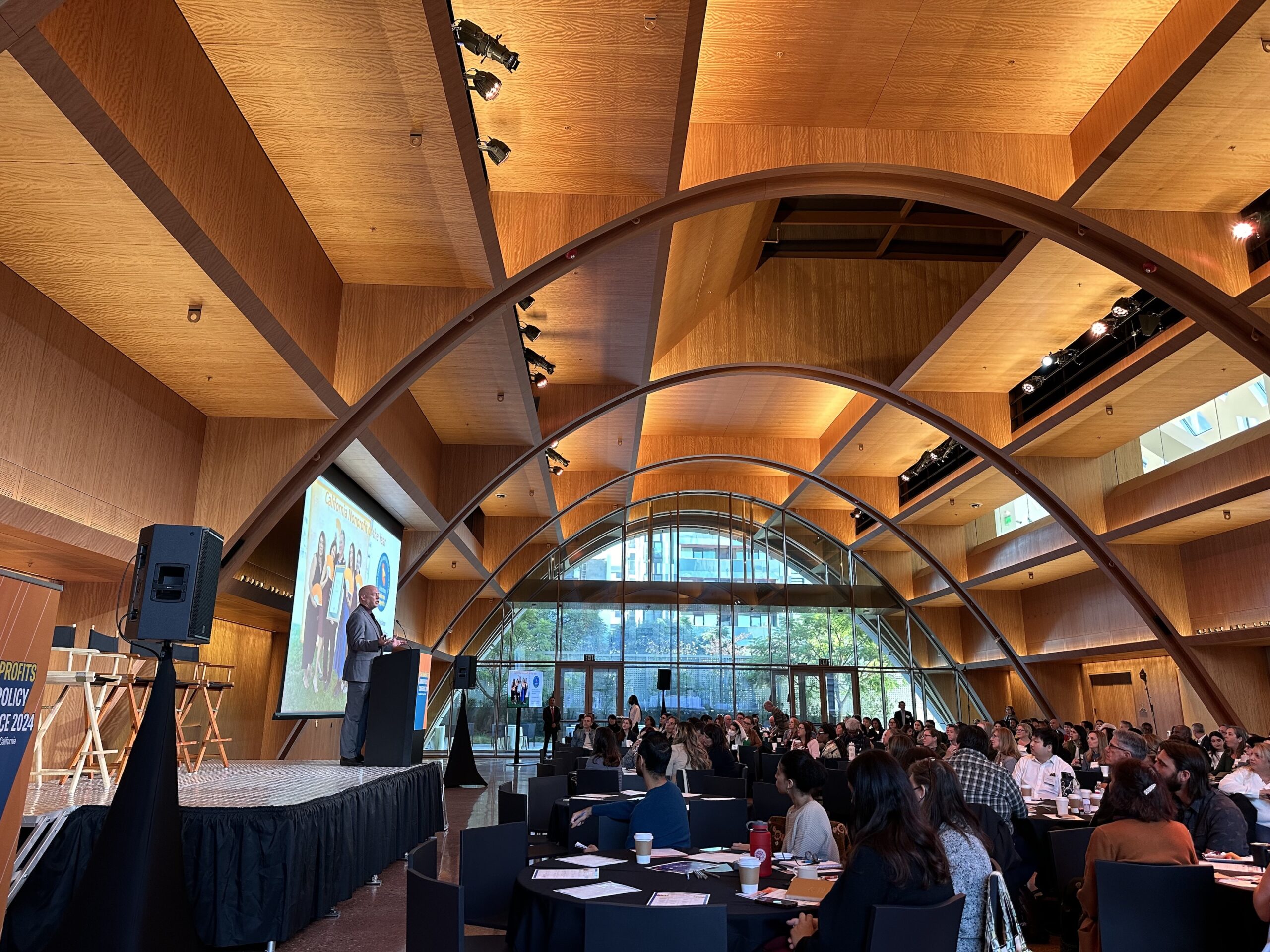 Inside main room of Audrey Irmas Pavillion in L.A. (with CalNonprofits Policy Conference audience)