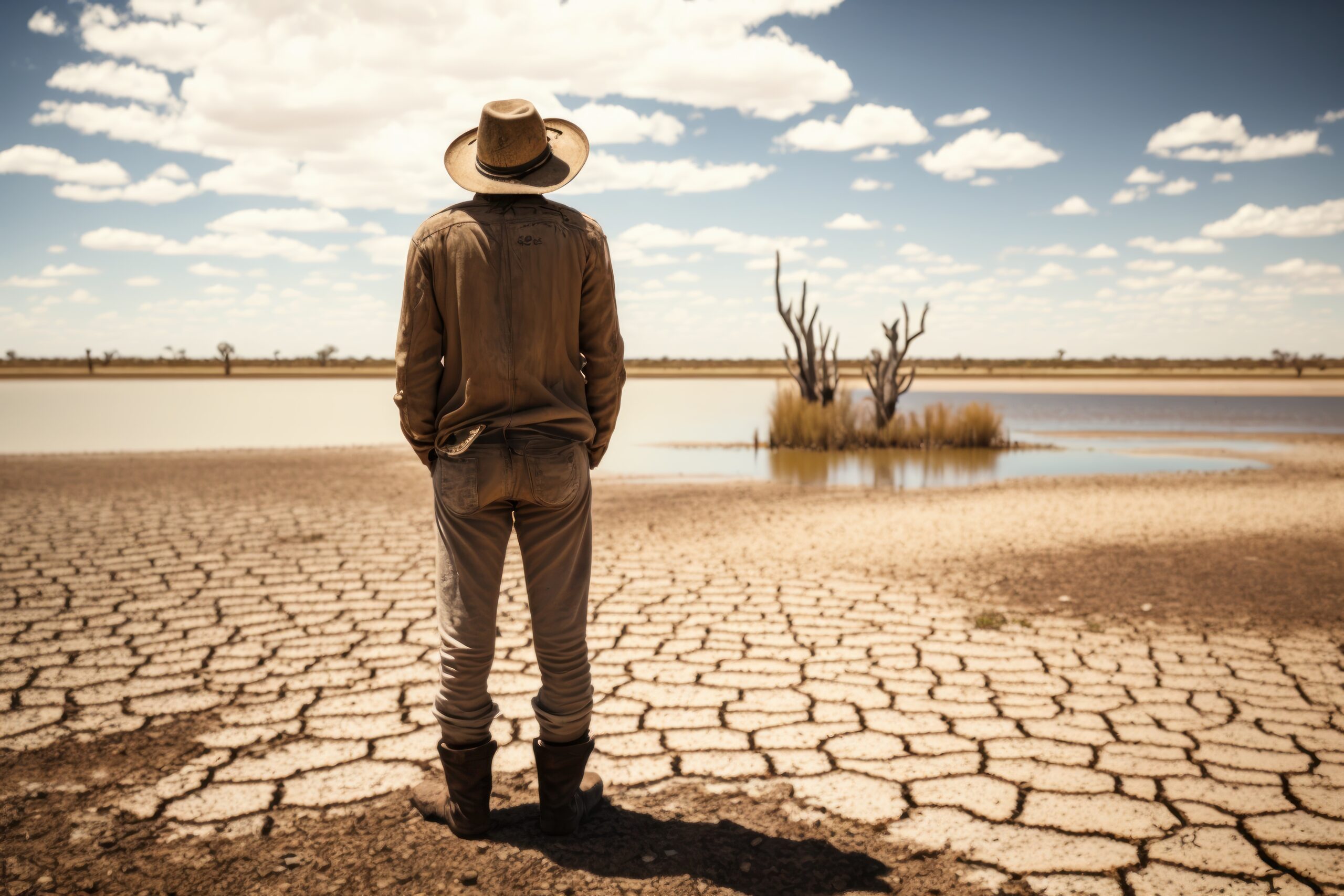 Man with hat standing in front of dry river