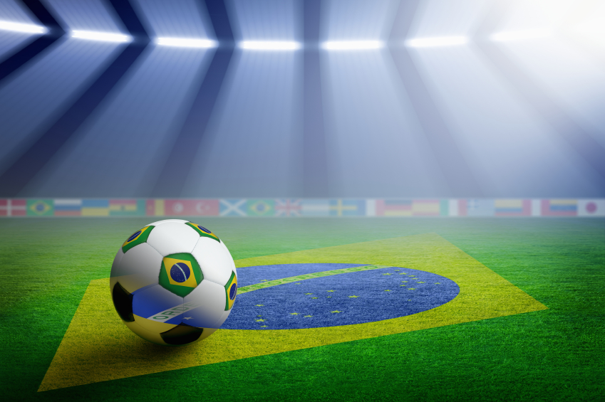 Soccer stadium, flag of Brazil